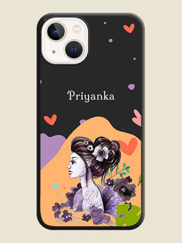 Custom Namecase For Her With Fancy Lady Image On Space Black Personalized Soft Matte Phone Covers -Apple Iphone 13