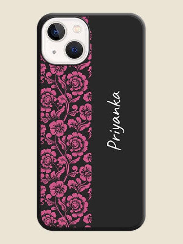 Custom Pink Floral Pattern Design With Custom Text On Space Black Personalized Soft Matte Phone Covers -Apple Iphone 13