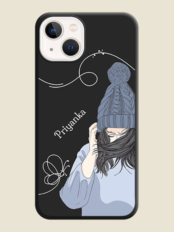 Custom Girl With Blue Winter Outfiit Custom Text Design On Space Black Personalized Soft Matte Phone Covers -Apple Iphone 13