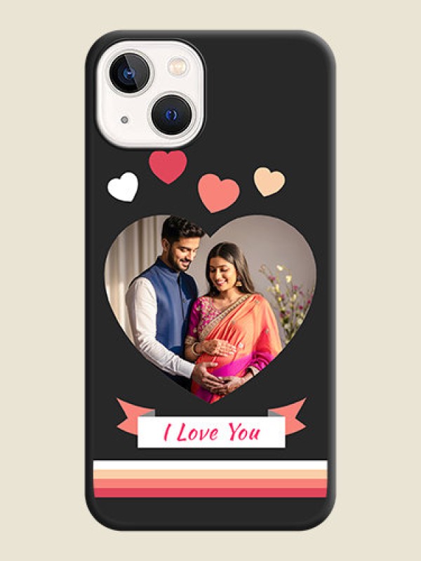 Custom Love Shaped Photo with Colorful Stripes on Personalised Space Black Soft Matte Cases - iPhone 14 Plus
