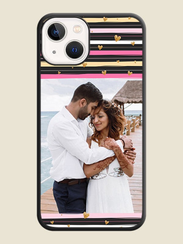 Custom Multicolor Lines and Golden Love Symbols Design on Photo on Space Black Soft Matte Mobile Cover - iPhone 14 Plus