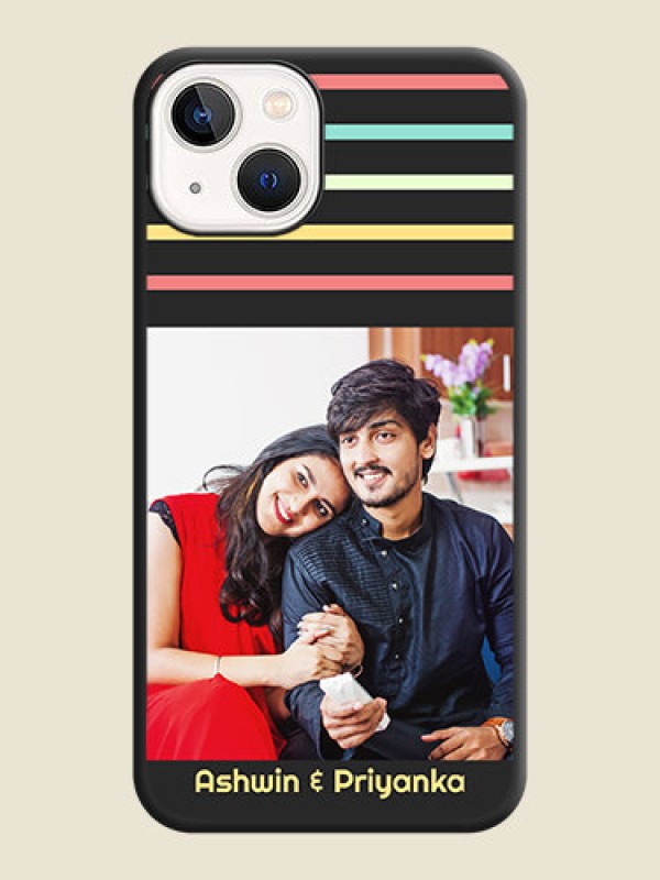 Custom Color Stripes with Photo and Text on Photo on Space Black Soft Matte Mobile Case - iPhone 14 Plus