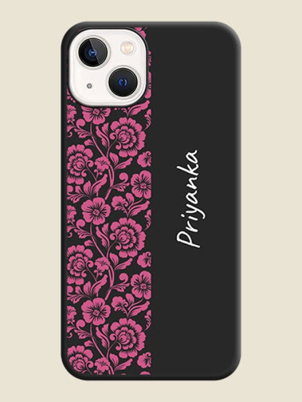 Custom Pink Floral Pattern Design With Custom Text On Space Black Personalized Soft Matte Phone Covers -Apple Iphone 14 Plus