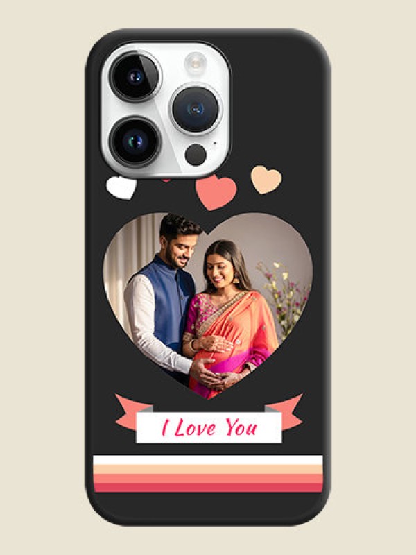 Custom Love Shaped Photo with Colorful Stripes on Personalised Space Black Soft Matte Cases - iPhone 14 Pro Max
