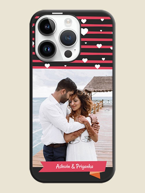 Custom White Color Love Symbols with Pink Lines Pattern on Space Black Custom Soft Matte Phone Cases - iPhone 14 Pro Max