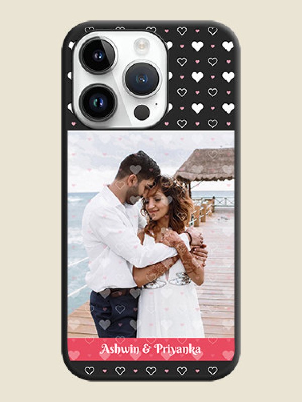 Custom White Color Love Symbols with Text Design on Photo on Space Black Soft Matte Phone Cover - iPhone 14 Pro Max