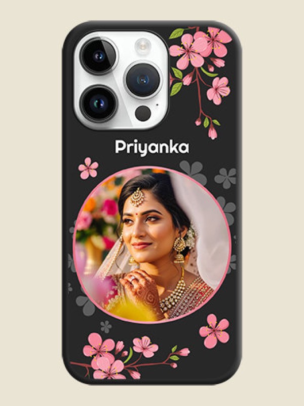 Custom Round Image with Pink Color Floral Design on Photo on Space Black Soft Matte Back Cover - iPhone 14 Pro Max
