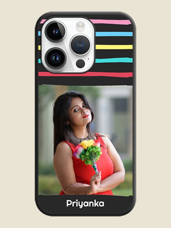 Custom Multicolor Lines with Image on Space Black Personalized Soft Matte Phone Covers - iPhone 14 Pro Max