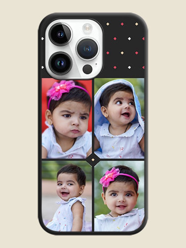 Custom Multicolor Dotted Pattern with 4 Image Holder on Space Black Custom Soft Matte Phone Cases - iPhone 14 Pro Max