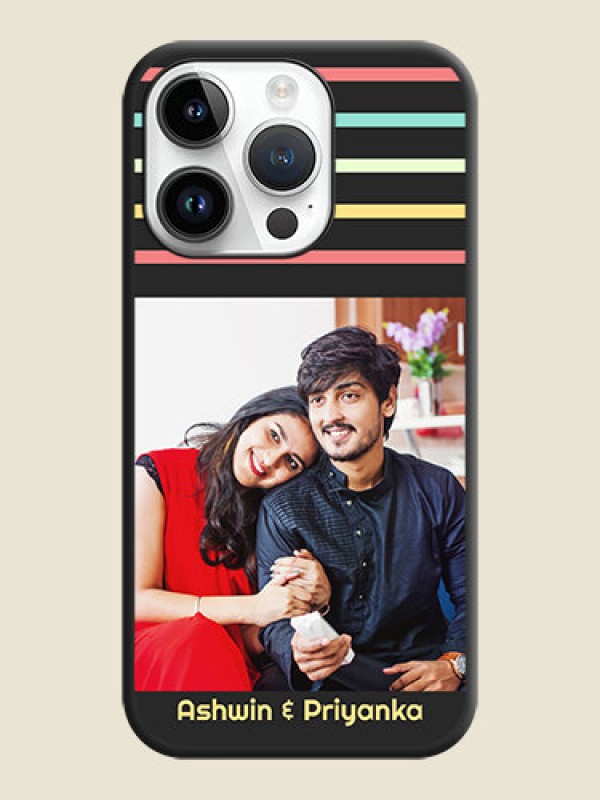 Custom Color Stripes with Photo and Text on Photo on Space Black Soft Matte Mobile Case - iPhone 14 Pro Max