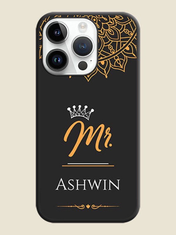 Custom Mr Name with Floral Design  on Personalised Space Black Soft Matte Cases - iPhone 14 Pro Max