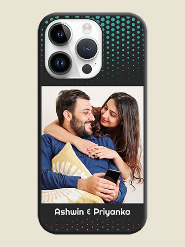 Custom Faded Dots with Grunge Photo Frame and Text on Space Black Custom Soft Matte Phone Cases - iPhone 14 Pro Max