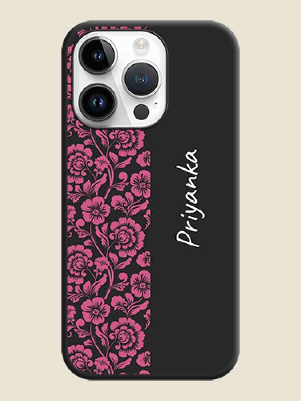 Custom Pink Floral Pattern Design With Custom Text On Space Black Personalized Soft Matte Phone Covers -Apple Iphone 14 Pro Max