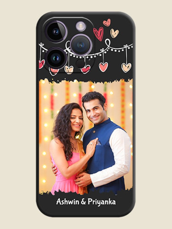 Custom Pink Love Hangings with Name on Space Black Custom Soft Matte Phone Cases - iPhone 14 Pro