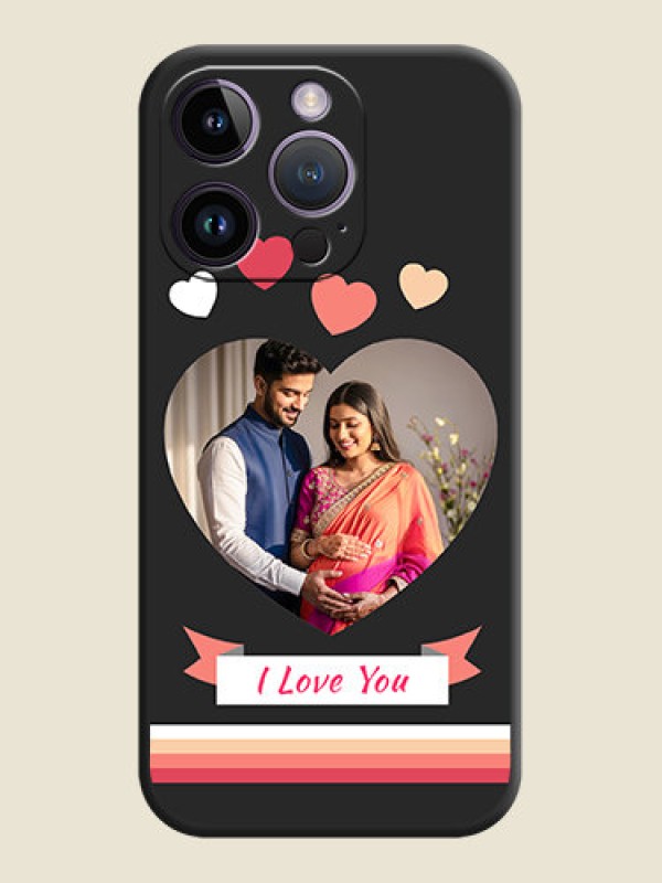 Custom Love Shaped Photo with Colorful Stripes on Personalised Space Black Soft Matte Cases - iPhone 14 Pro