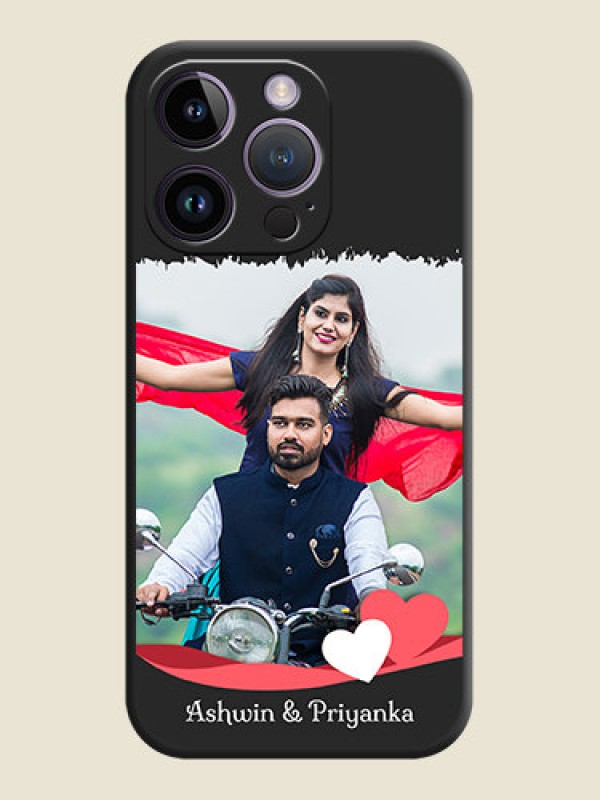 Custom Pin Color Love Shaped Ribbon Design with Text on Space Black Custom Soft Matte Phone Back Cover - iPhone 14 Pro