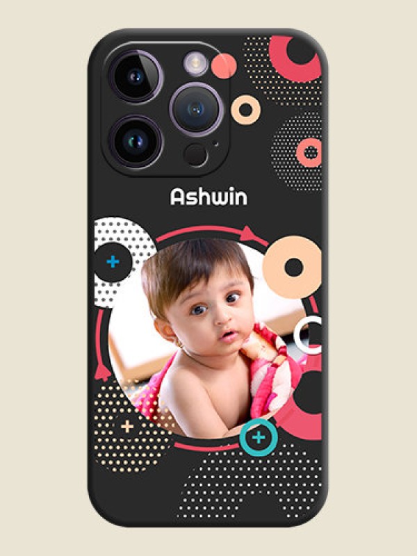 Custom Multicoloured Round Image on Personalised Space Black Soft Matte Cases - iPhone 14 Pro