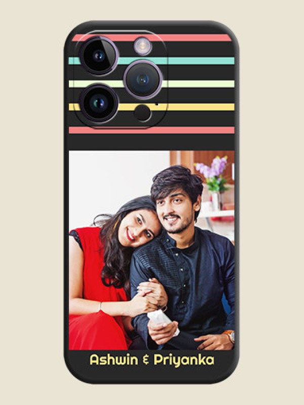 Custom Color Stripes with Photo and Text on Photo on Space Black Soft Matte Mobile Case - iPhone 14 Pro