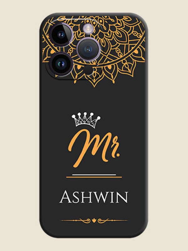 Custom Mr Name with Floral Design  on Personalised Space Black Soft Matte Cases - iPhone 14 Pro