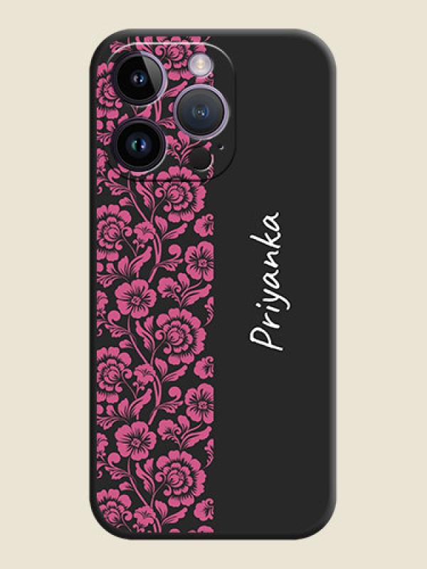 Custom Pink Floral Pattern Design With Custom Text On Space Black Personalized Soft Matte Phone Covers -Apple Iphone 14 Pro