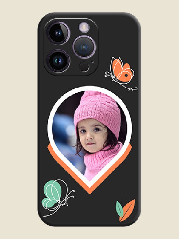 Custom Upload Pic With Simple Butterly Design On Space Black Personalized Soft Matte Phone Covers -Apple Iphone 14 Pro