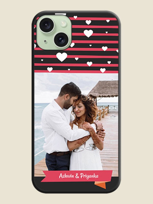 Custom White Color Love Symbols with Pink Lines Pattern on Space Black Custom Soft Matte Phone Cases - iPhone 15 Plus