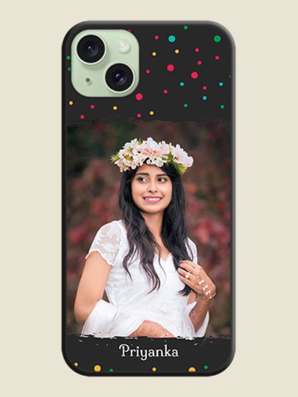 Custom Multicolor Dotted Pattern with Text on Space Black Custom Soft Matte Phone Back Cover - iPhone 15 Plus