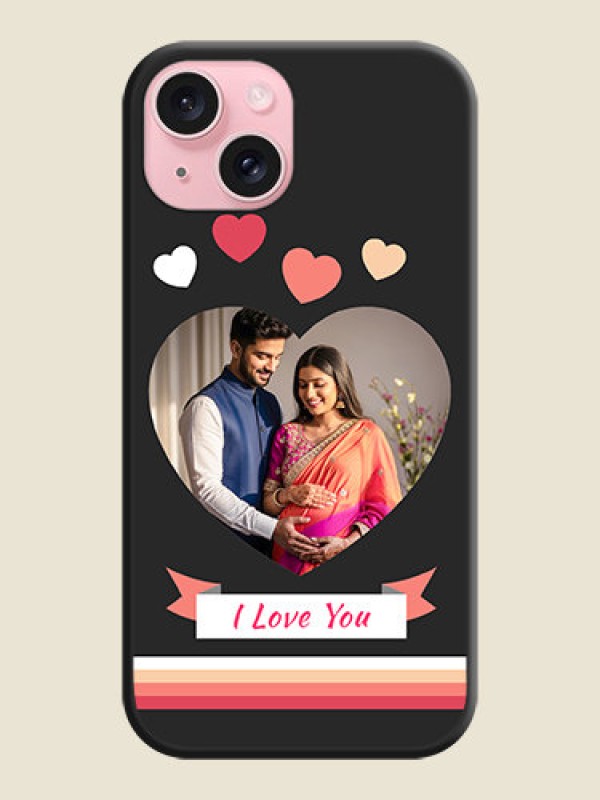 Custom Love Shaped Photo with Colorful Stripes on Personalised Space Black Soft Matte Cases - iPhone 15