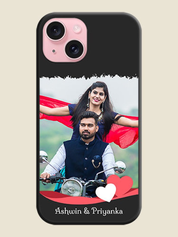 Custom Pink Color Love Shaped Ribbon Design with Text on Space Black Custom Soft Matte Phone Back Cover - iPhone 15