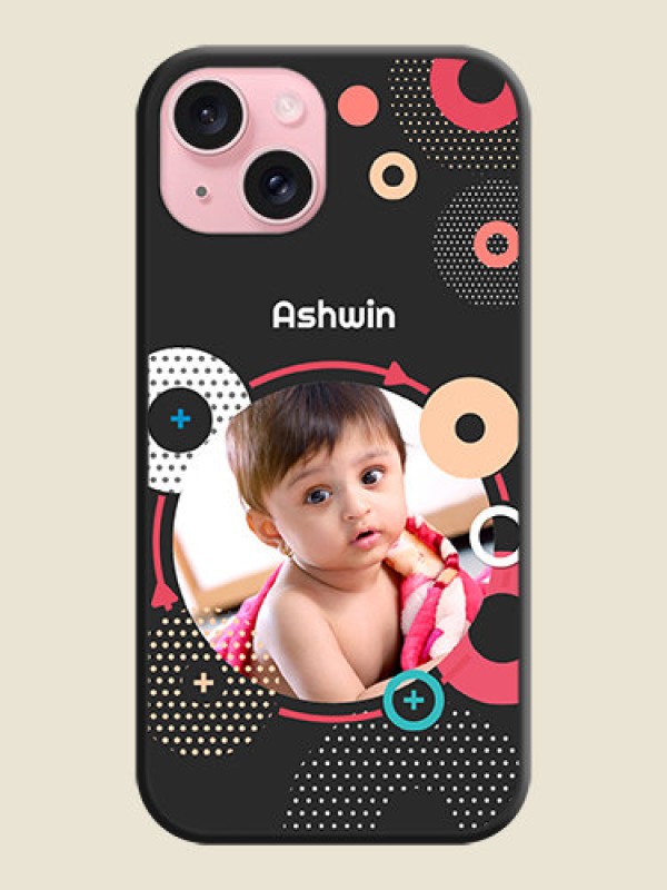 Custom Multicoloured Round Image on Personalised Space Black Soft Matte Cases - iPhone 15