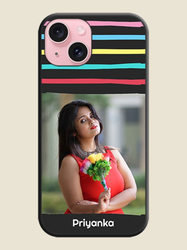Custom Multicolor Lines with Image on Space Black Personalized Soft Matte Phone Covers - iPhone 15