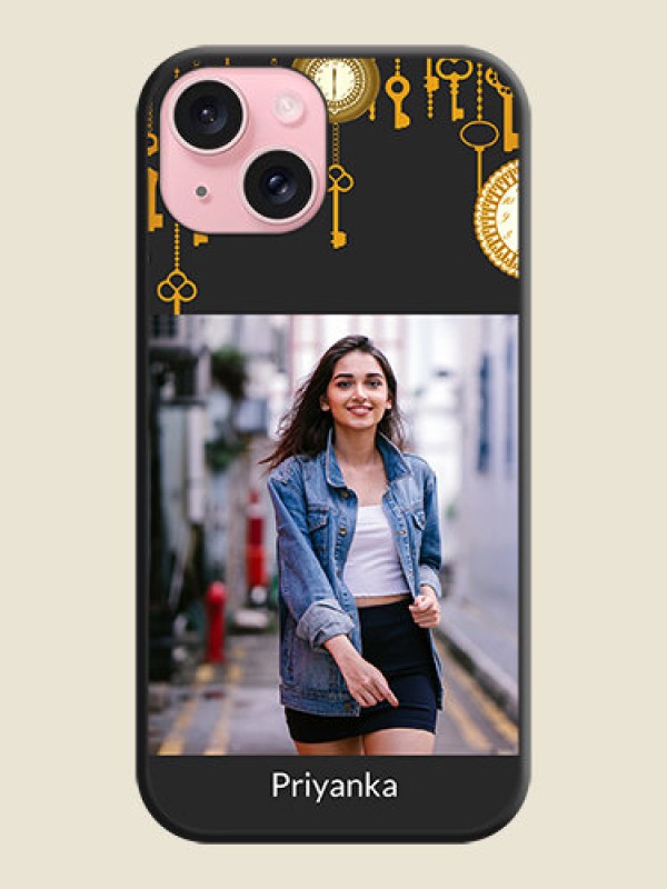 Custom Decorative Design with Text on Space Black Custom Soft Matte Back Cover - iPhone 15