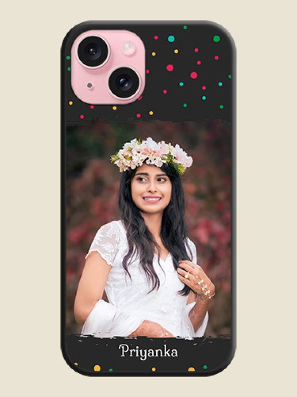 Custom Multicolor Dotted Pattern with Text on Space Black Custom Soft Matte Phone Back Cover - iPhone 15