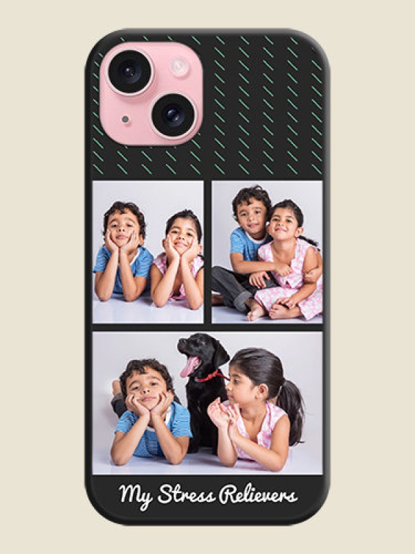 Custom Cross Dotted Pattern with 2 Image Holder on Personalised Space Black Soft Matte Cases - iPhone 15