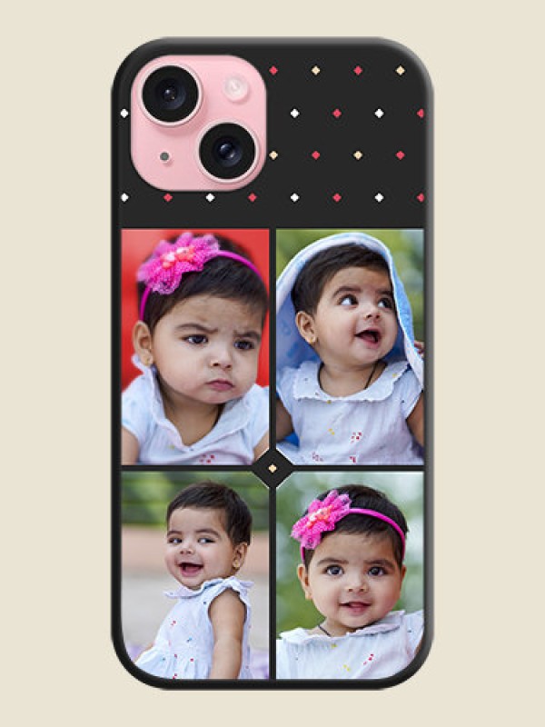 Custom Multicolor Dotted Pattern with 4 Image Holder on Space Black Custom Soft Matte Phone Cases - iPhone 15