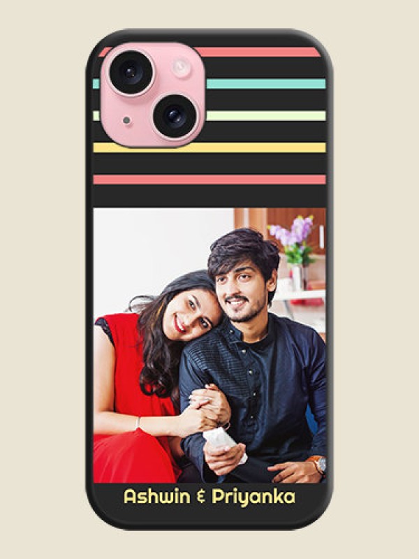 Custom Color Stripes with Photo and Text - Photo on Space Black Soft Matte Mobile Case - iPhone 15
