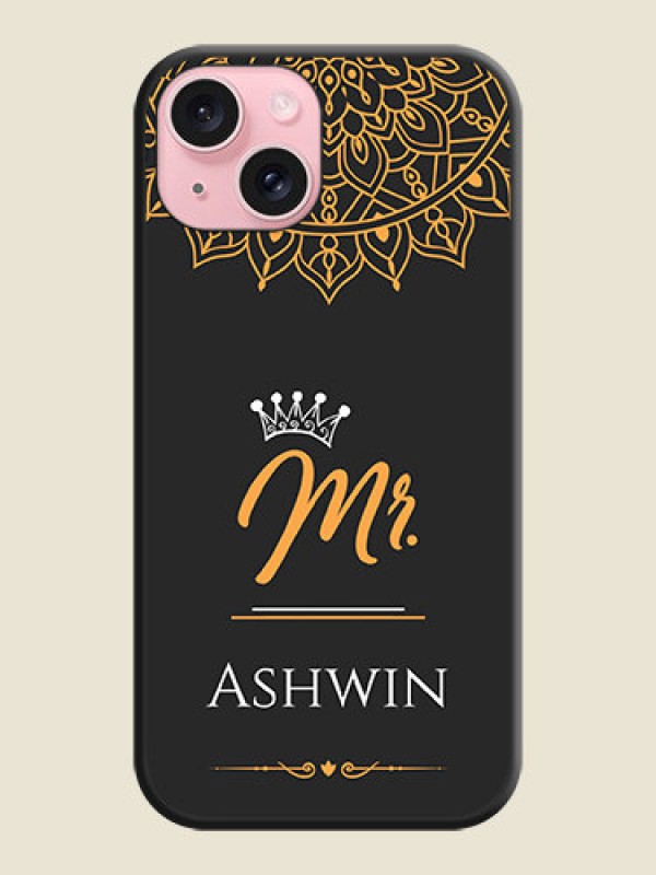 Custom Mr Name with Floral Design on Personalised Space Black Soft Matte Cases - iPhone 15