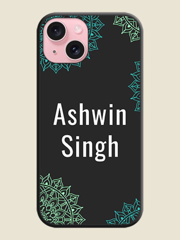 Custom Your Name with Floral Design on Space Black Custom Soft Matte Back Cover - iPhone 15