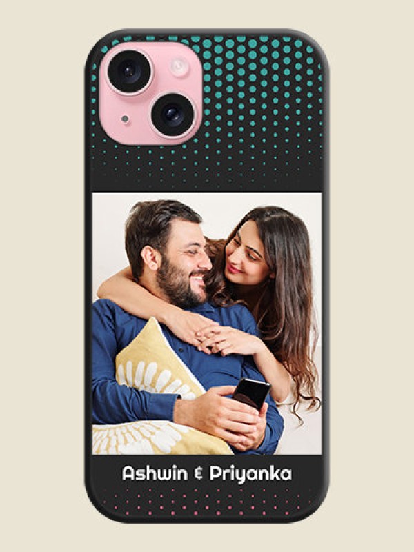 Custom Faded Dots with Grunge Photo Frame and Text on Space Black Custom Soft Matte Phone Cases - iPhone 15