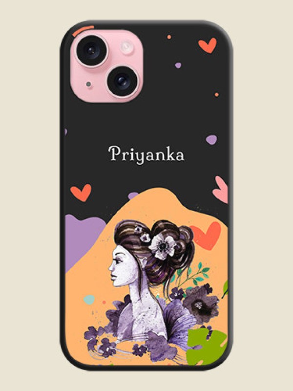 Custom Namecase For Her With Fancy Lady Image On Space Black Personalized Soft Matte Phone Covers - iPhone 15