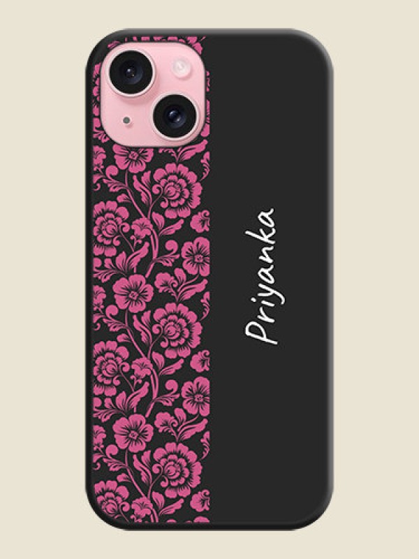 Custom Pink Floral Pattern Design With Custom Text On Space Black Personalized Soft Matte Phone Covers - iPhone 15