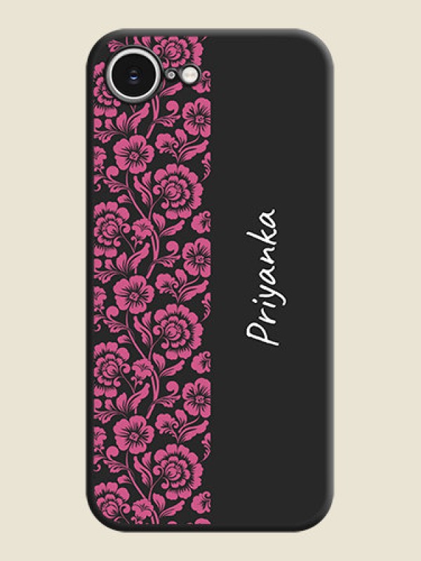 Custom Pink Floral Pattern Design With Custom Text On Space Black Custom Soft Matte Mobile Back Cover - iPhone 16e