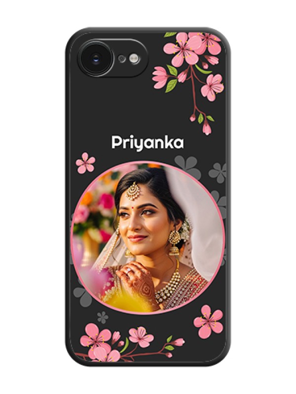Custom Round Image with Pink Color Floral Design on Photo On Space Black Custom Soft Matte Mobile Back Cover - Apple iPhone 17e