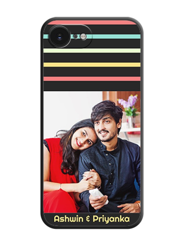Custom Color Stripes with Photo and Text on Photo On Space Black Custom Soft Matte Mobile Back Cover - Apple iPhone 17e