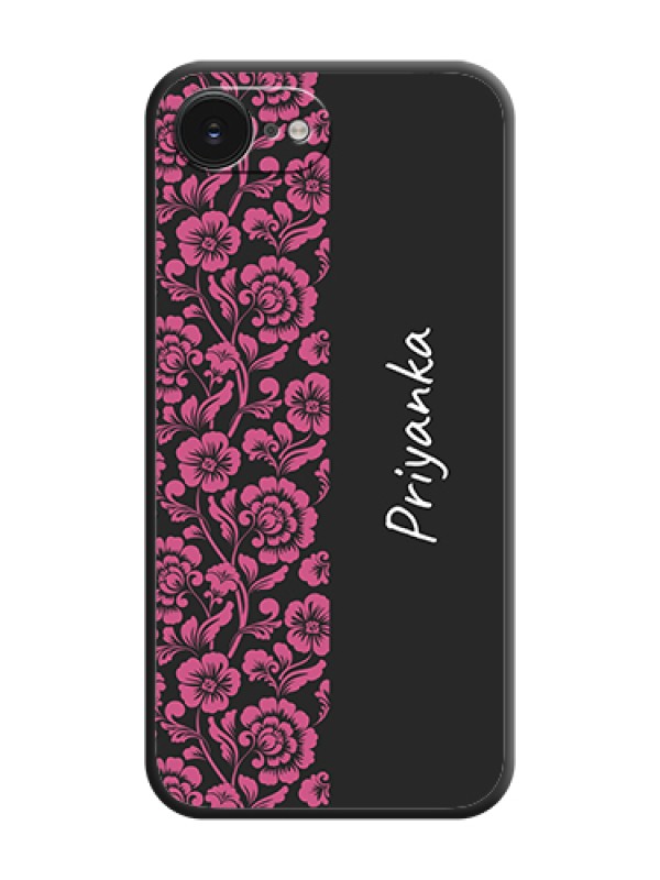 Custom Pink Floral Pattern Design With Custom Text On Space Black Custom Soft Matte Mobile Back Cover - Apple iPhone 17e
