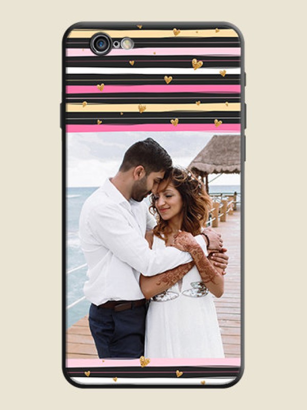 Custom Multicolor Lines and Golden Love Symbols Design - Photo on Space Black Soft Matte Mobile Cover - iPhone 6