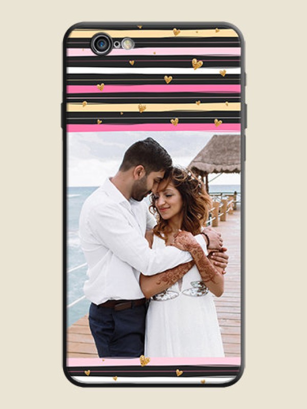 Custom Multicolor Lines and Golden Love Symbols Design - Photo on Space Black Soft Matte Mobile Cover - iPhone 6S