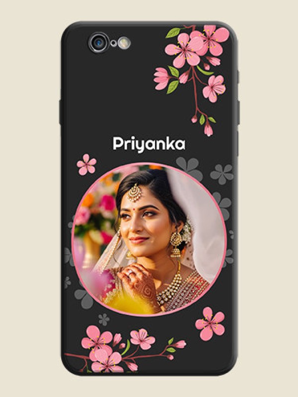 Custom Round Image with Pink Color Floral Design - Photo on Space Black Soft Matte Back Cover - iPhone 6S