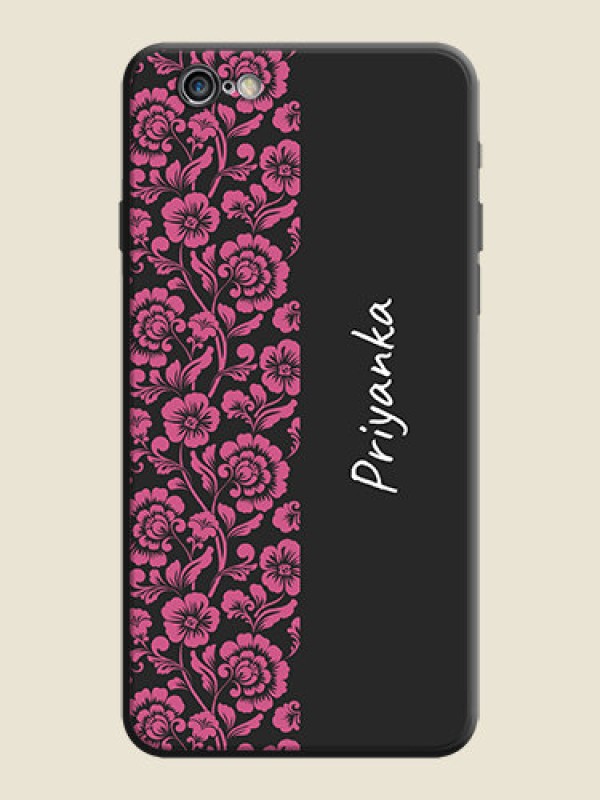 Custom Pink Floral Pattern Design With Custom Text On Space Black Personalized Soft Matte Phone Covers -Apple Iphone 6S