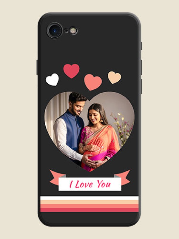 Custom Love Shaped Photo with Colorful Stripes on Personalised Space Black Soft Matte Cases - iPhone 7